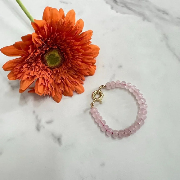 Rose Quartz Gemstone Bead Hand Knotted Bracelet Gold Filled Clasp - Picture 3 of 8